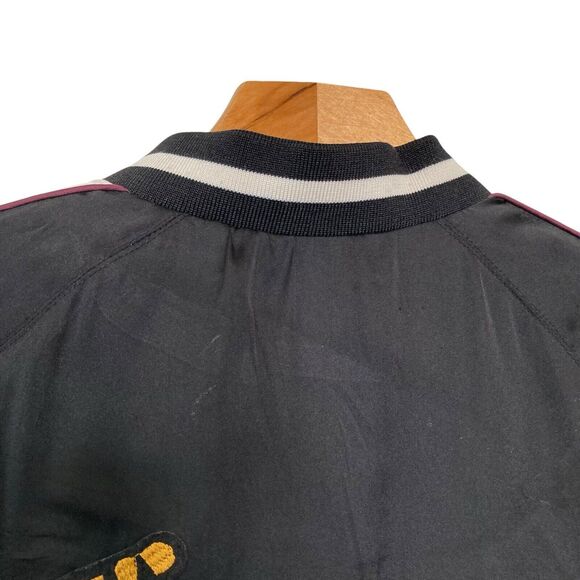 H&M Divided Size 8 Embroidered Tiger Baseball Bomber Jacket Black White Striped - Picture 7 of 13